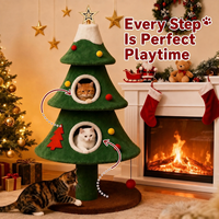 Arbre à chat personnalisé OEM en forme de sapin de Noël pour 2 à 3 chats, double condo, arbre à griffer en peluche avec balles suspendues, 132 cm, grand arbre à chat, vente en gros