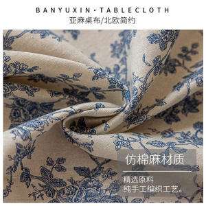 Mantel Rectangular de Lino y Algodón con Estampado Floral Azul para Mesa de Comedor, Diseño de Plantas y Flores - Product Image 5