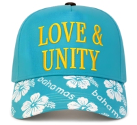 Casquette de baseball personnalisée Bahamas Amour & Unité, bord floral hibiscus tropical turquoise, chapeau de soleil pour vacances d'été YKZG, vente en gros de casquettes