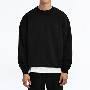 Felpa da Uomo Girocollo Oversize Nera da 480 Grammi con Tasca Frontale Orlo e Polsini a Costine - Product Image 4