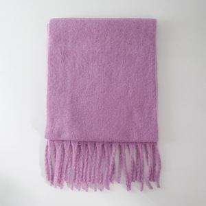 Cao cấp mùa đông tùy chỉnh Pashmina khăn choàng khăn Chunky dày Polyester Mohair màu rắn mờ chải Mô hình lá - Product Image 4