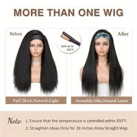 Perruque synthétique sans colle, noire, longue, frisée, lisse, avec bandeau, résistante à la chaleur, densité 150 %, pour femmes