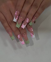 Ongles carrés press-on faits main en forme de tournesol 3D, finition brillante, en acrylique