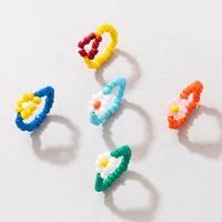 Rinhoo Nouveau lot de 5 bagues fleuries faites à la main, perles de riz colorées bohèmes, bagues pour femmes et adolescentes
