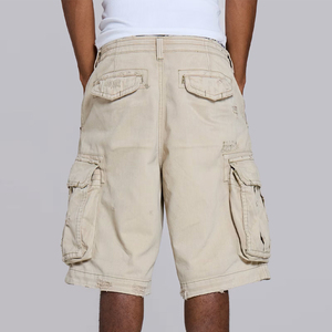 Men's Beige <b>Cargo</b> <b>Shorts</b> Mid Waist Ripped Canvas Breathable Casual Bermuda <b>Shorts</b> with Side Pockets Distressed <b>Shorts</b> - Product Image 3
