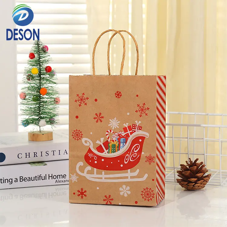 Deson unico eco-friendly decorazione festa di Natale per feste avvolti in carta Kraft sacchetti regalo per la spesa