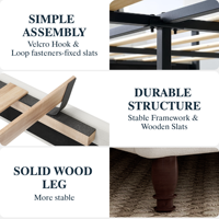 Lit plateforme rembourré noir prêt à être expédié depuis l'entrepôt américain, avec tête de lit ondulée haute et pieds en bois, pour une décoration de chambre moderne