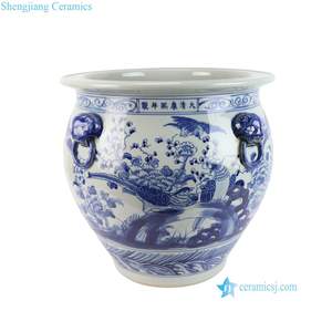 RZSC70-A-S Vaso da Giardino in Ceramica Stile Antico Blu e Bianco con Testa di Leone e Motivo Ancestrale - Product Image 3