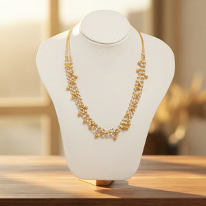 Collier élégant à plusieurs rangs en or et perles, avec des perles dorées suspendues, collier long traditionnel léger pour femmes - Product Image 1