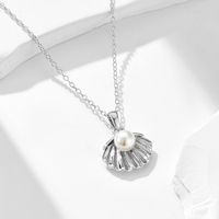 Collier élégant français en argent sterling S925 plaqué or 14 carats avec pendentif en coquille de perle pour les femmes