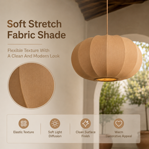 Lampada a Sospensione in Tessuto Elasticizzato KD, Lampada Pendente in Tessuto Beige per Giardino, Patio e Spazi Esterni Coperti - Product Image 3