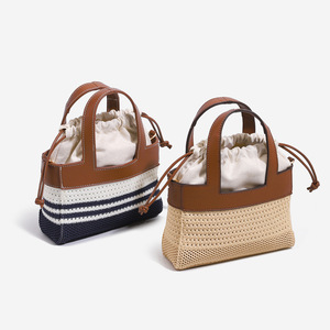 Nouveau Sac Panier Tressé d'Été 2026 pour Femme, Sac à Main Décontracté en Silicone Haut de Gamme avec Cordon de Serrage et Bandoulière en Coton Color-Block - Product Image 1