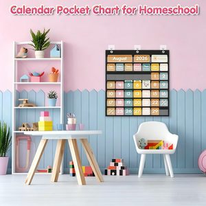 45 Pocket Classroom <b>Calendar</b> For Kids Learning Time Management Back To School Fabric Pocket Chart With Educational Cards - Product Image 5