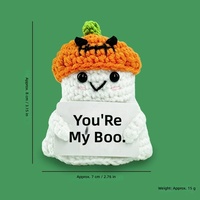 Peluche fantôme au crochet pour Halloween, poupée fantôme tricotée à la main avec carte positive, adorable ornement amigurumi, décoration d'Halloween, cadeau