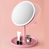 Miroir de maquillage intelligent à écran tactile LED avec support, rechargeable par USB, miroir de courtoisie rond avec éclairage