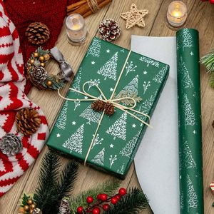 Christmas Wrapping Paper Roll 17in x 27ft Green Foil Tree Star Design Holiday Gift <b>Wrap</b> Recyclable Single Side Craft Use - Product Image 4