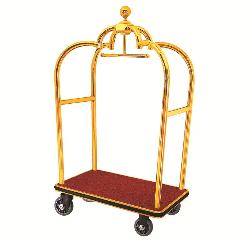 Chariot à bagages en acier inoxydable pour hôtel, 4 kg, couronne, roues en titane, chariot plat
