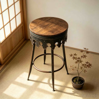Tabouret de bar vintage orné, siège rond en bois massif, cadre en fer découpé, repose-pieds, chaise de comptoir industrielle pour bar à domicile et cuisine
