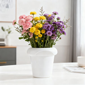 Vase cylindrique à large ouverture (M) <span class=keywords><strong>Pot</strong></span> <span class=keywords><strong>de</strong></span> fleurs/vase en plastique pour la décoration <span class=keywords><strong>de</strong></span> la maison/du mariage (effet <span class=keywords><strong>de</strong></span> texture céramique) - Product Image 2