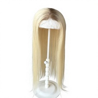 Topper en dentelle Shadow Root, cheveux humains 100% raides, blond pâle crémeux avec racines foncées naturelles, pour calotte affinée