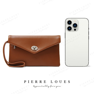 Pierre Loues Long <b>Zip</b> <b>Wallet</b> Clutch 7 Inch Large Capacity Women's <b>Wallet</b> With Wrist Strap Solid Color Brown - Product Image 4