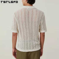 T-shirts en tricot crochet surdimensionnés personnalisables pour homme, logo écologique uni pour chemises en coton, 100% coton