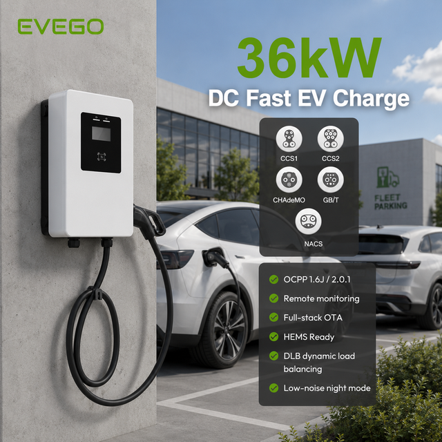 EVEGO Industrial Low Power 36kW Commercial EV Charger Station Chademo CCS2 GBT New IP55 2-Year Warranty 7-inch Touch Screen ETL