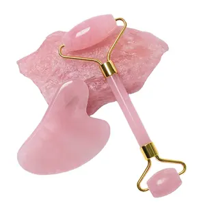 Naturale rosa giada Gouache raschietto massaggiatore per viso Gua Sha bordo viso Relax snellente bellezza collo per occhi sottile sollevamento rullo di giada