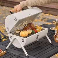 Barbecue rond au charbon de bois, portable, 3 en 1, pour l'extérieur, avec fumoir à double niveau, pour camping, pique-nique et cuisson