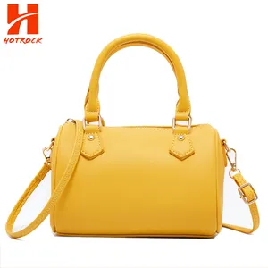 Yeni tasarım çanta sarı yastık saf renk kadın askılı omuz çantası pu deri bayan el çantaları
