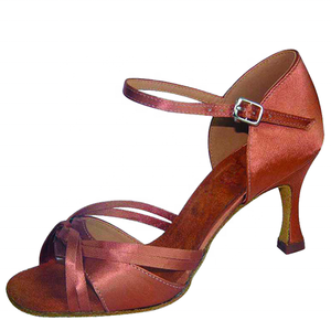 Scarpe classiche da ballo cubano Salsa latina per donna viola e marrone chiaro satinato in materiale 7.3cm tacco morbido Sole fatto a mano - Product Image 2