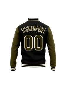 定制男式棒球夹克个性化名称团队印花双色橄榄绿黑色耐用健身运动设计 - Product Image 4