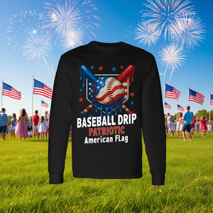 Camiseta de manga larga con bandera estadounidense patriótica de Baseball Drip para hombres y niños, 4 de julio - Product Image 3