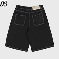 Shorts en jean surdimensionnés en denim 100% coton avec logo personnalisé, couture contrastée, streetwear pour hommes, shorts en jean noirs, jeans pour hommes