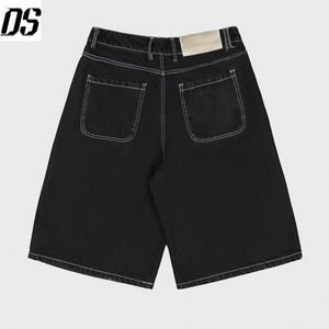 Shorts en <span class=keywords><strong>jean</strong></span> surdimensionnés en denim 100% coton avec logo personnalisé, couture contrastée, streetwear pour hommes, shorts en <span class=keywords><strong>jean</strong></span> noirs, jeans pour hommes - Product Image 2
