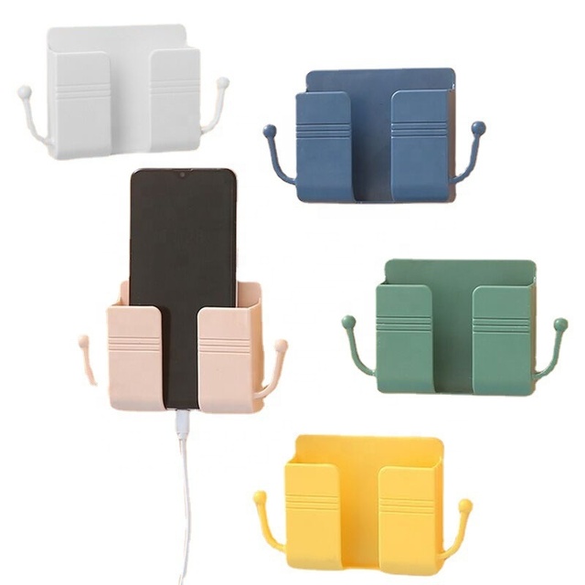 Multifunctional Punch Free Bedroom Wall Mounted Phone Holder with Hooks Wall Mobile Phone Charging Bracket Stand