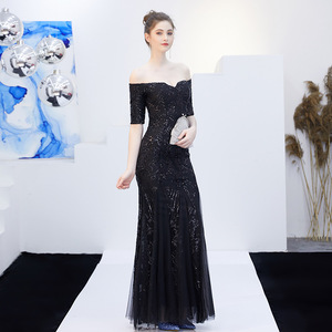 Eleganti <span class=keywords><strong>abiti</strong></span> lunghi da damigella d'onore a sirena con paillettes floreali con spalle scoperte <span class=keywords><strong>per</strong></span> le donne maglia a coda di pesce - Product Image 3