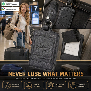 Étiquette de bagage en cuir PU compatible Apple Find My et <span class=keywords><strong>Google</strong></span> Find My, étiquette de voyage portable, étiquette de bagage pour l'embarquement, étiquette de bagage personnalisée avec LOGO - Product Image 1