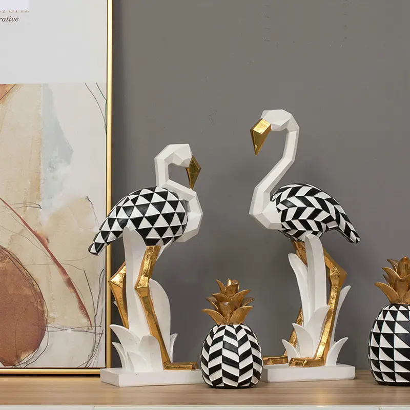Luxe Intérieur Salon Accessoire Créativité 3d Résine Flamingo Géométrie Animal Statue Décorations Pour La Maison Hôtel Bureau