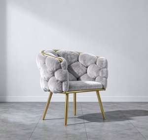 Fauteuil de salon tendance en velours capitonné, chaise de salle à manger pour la maison, chaise de maquillage pour salon de beauté avec base en métal - Product Image 4
