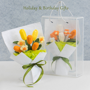 2025 <strong>Handmade</strong> <strong>Knitted</strong> Tulip Bouquet Soft Artificial Yarn <strong>Flowers</strong> for Graduation Mother's Day Christmas New Year Decor Gift for - Product Image 2