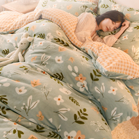 Ensemble de draps de lit en molleton double face épais d'hiver de luxe doux multicolore lavable ensemble de couvertures de literie en velours corail de lait