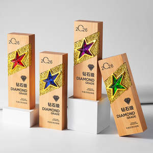 Trophée en bois massif 2026, médaille en cristal personnalisée, or, prisme rectangulaire cinq étoiles, cadeau chinois, cadeau de maternité, <span class=keywords><strong>nounou</strong></span>, champion des ventes - Product Image 2