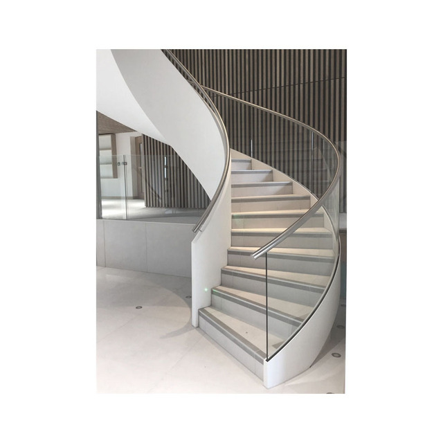 Curved Staircase Straight Spiral Floating Chandelier Staircase Stainless Steel Grill Modern Design Wood Curved Staircase