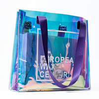 Sac fourre-tout transparent en PVC holographique avec motif de dessin animé, logo personnalisé, sac de shopping imperméable pour femmes, idéal pour les mariages et les fêtes