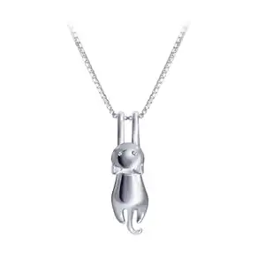 925 Sterling Silver cat necklace with box chain matte silver jewelry