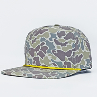 Topi Snapback Gorras Berbahan Kain Tenun dengan Logo Patch, Model 5 Panel, Desain Old School Duck Camo, Cocok untuk Berburu dan Memancing,  OEM Custom untuk Pria
