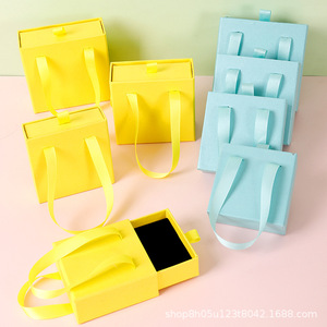 Pink Green Candy Colors <b>Gift</b> <b>Box</b> Cardboard <b>Earrings</b> Necklace Ring Custom Paper Sliding Drawer Jewellery Black <b>Box</b> Ribbon Coffret - Product Image 4