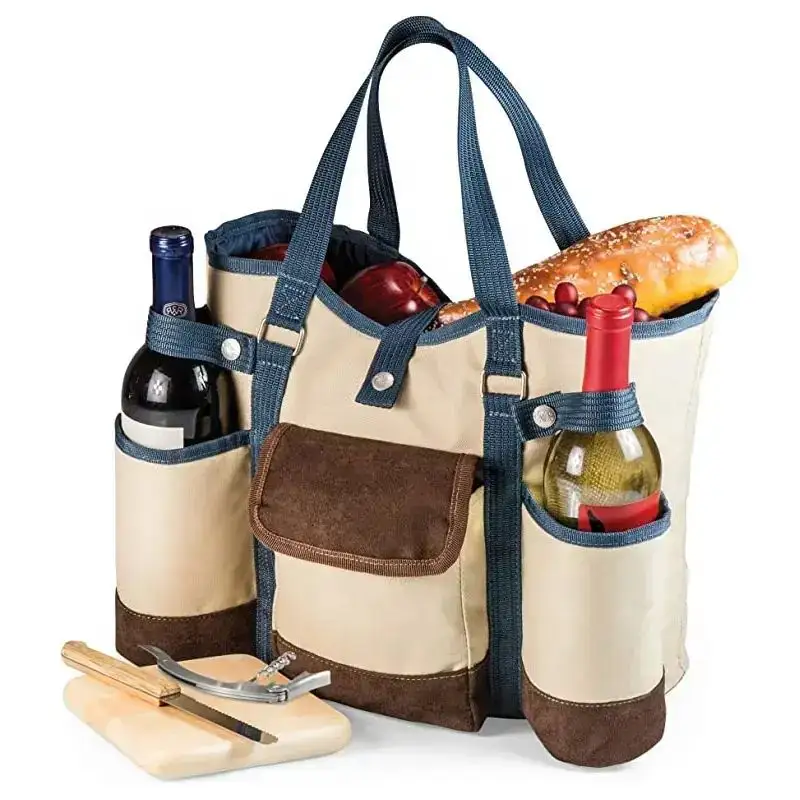 Tuval şarap çantası özel çevre dostu 4-Piece jüt şarap peynir piknik plaj alışveriş çantası alışveriş ekstra büyük Tote çanta