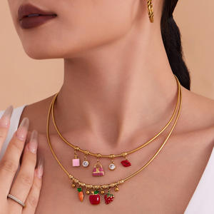 <span class=keywords><strong>2025</strong></span> Kleurrijke Geglazuurde Fruithanger Met Diamanten, Multi-Hanger Roestvrijstalen Elastische Kraag Ketting Verguld Met 18K Goud - Product Image 3